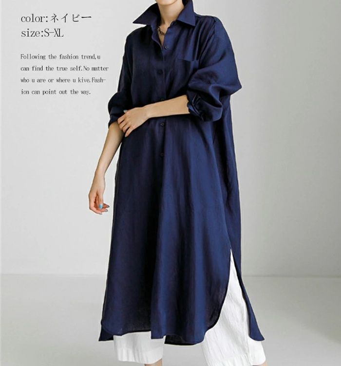 夏のお出かけに♡ 個性的な前ボタンのロングワンピース シャツワンピース 即購入OK レディース 襟付き シャツ 長袖