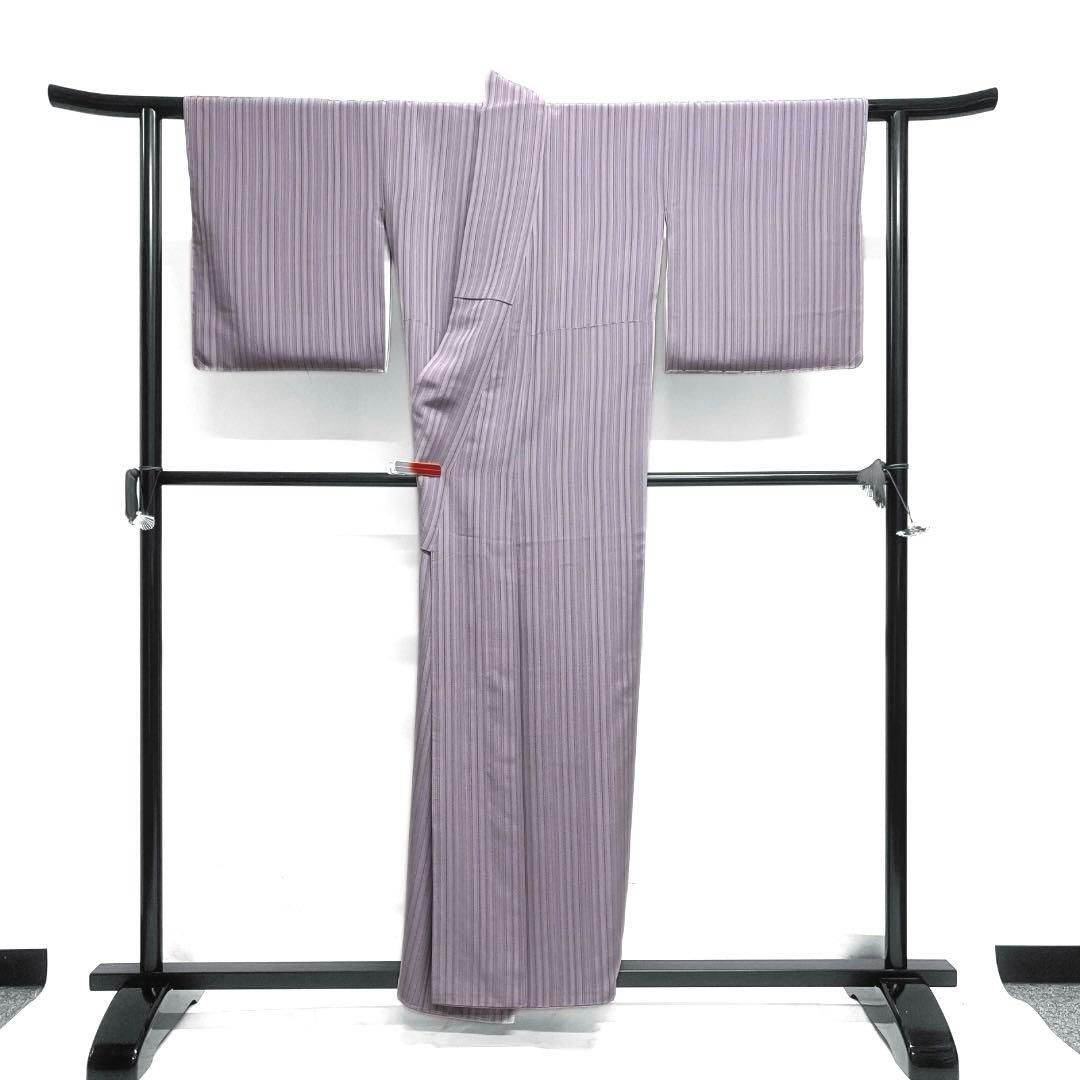 未着用　小紋　こむさでもーど　縦縞　パープル　お洒落　着物　041a d 未着用 小紋 こむさでもーど 縦縞 パープル お洒落 着物 041a d - メルカリ