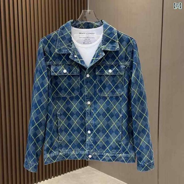 [L ]秋冬 コーデ メンズ  服 シンプル ファッション オシャレ 大人 かっこいい 大きいサイズ ストリート 紳士服 デニム ジャケット アウター トップス チェック柄 ストリート ジャケット アウ