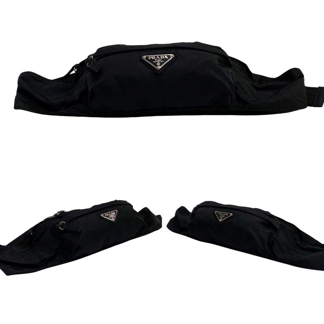 ✨極美品・ギャランティ付✨プラダ ウエストバッグ 三角ロゴ ナイロン レザー 黒 極 美品 希少品 カード付 PRADA プラダ 三角ロゴ 金具 ナイロン ボディ