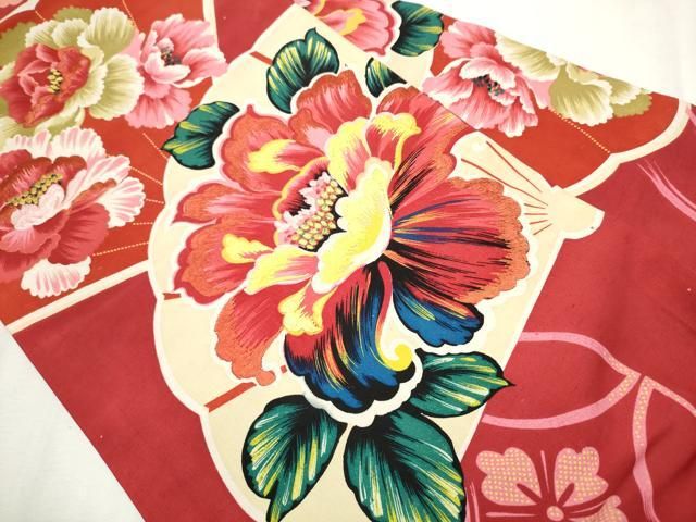 平和屋着物○アンティーク 大正ロマン 九寸名古屋帯 刺繍 扇面花文
