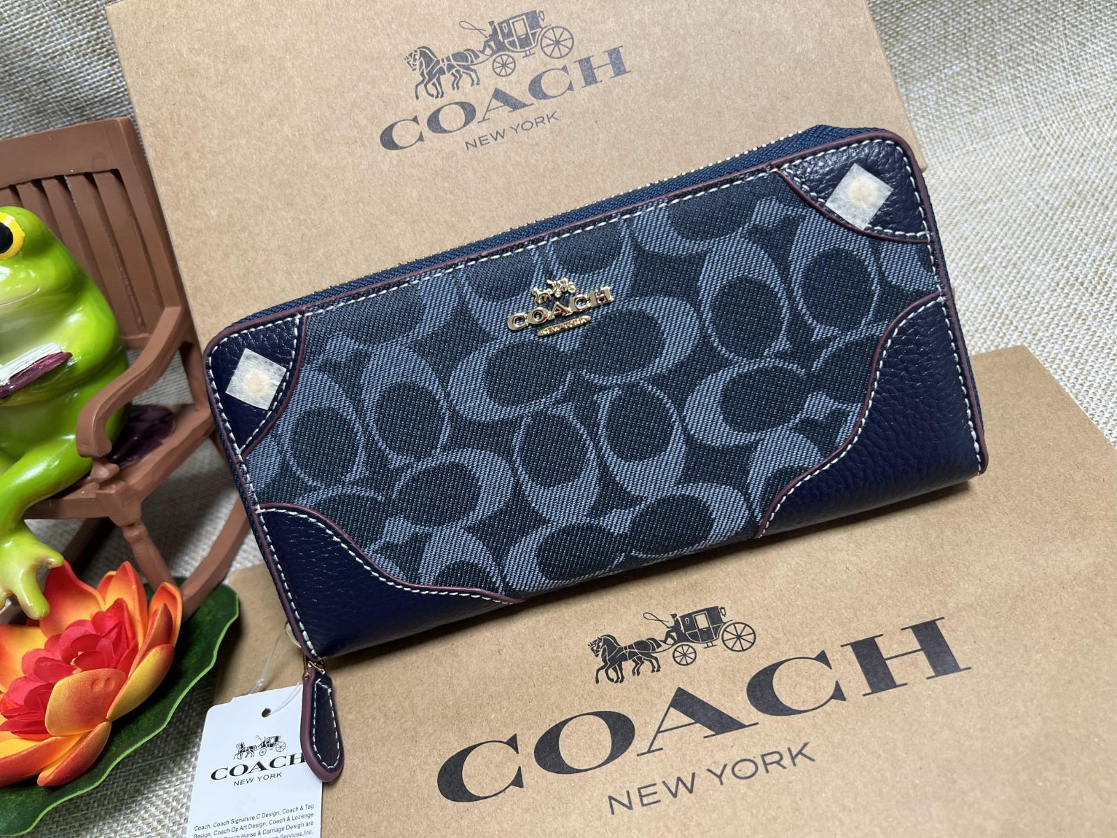 COACH 長財布 コーチ 財布 シグネチャー デニムレザー アコーディオン