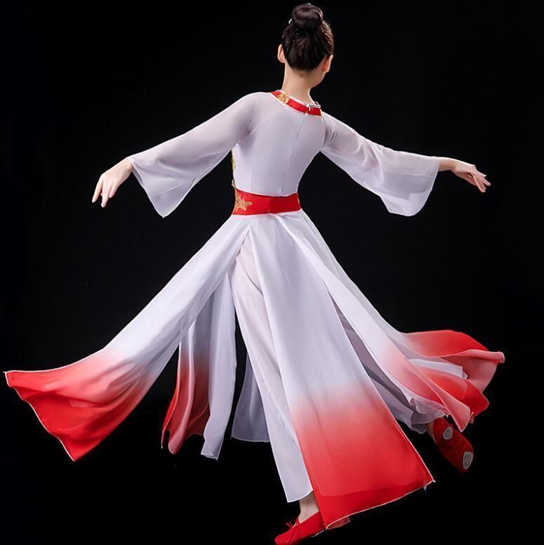 レディース ダンスウェア ワンピース 古典ダンス衣装 グラデーション チャイナ風 舞台ステージ演出服 エスニック レッスン練習着 ダンス衣