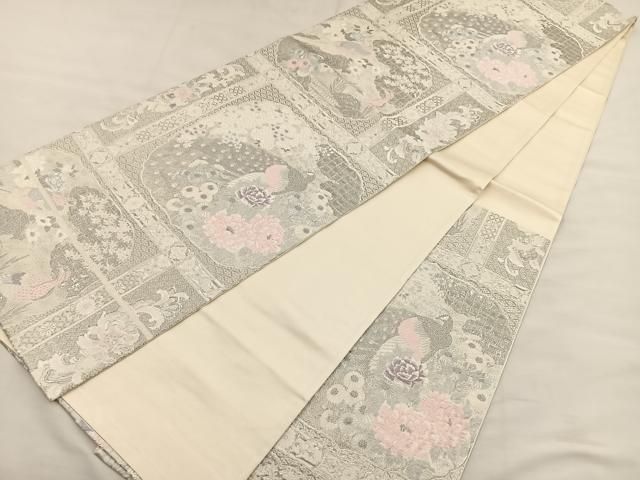 平和屋着物◎六通柄袋帯 唐織 螺華瑞鳥天井文 プラチナ箔 正絹