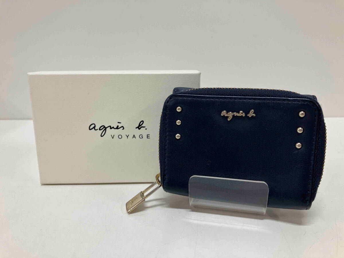 【美品】アニエスベーボヤージュ ミニウォレット 折り財布 ネイビー agnes b Voyage アニエスベー ボヤージュ 二つ折り財布