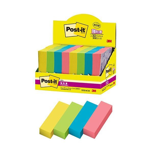 まとめ 3Mポスト イット 強粘着見出し マルチカラー8 50×15mm 4色 7001SS-MC-8N 1パック 32冊 ×3セット