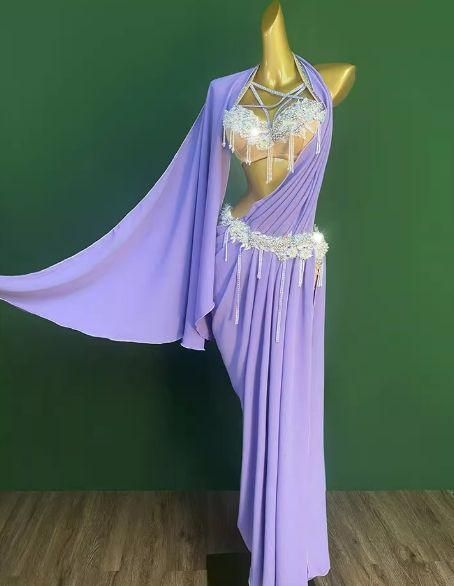 潜在的な ベリーダンス衣装 ブラ スカートセット 3WAY 紫 オーダーメイド 品質保証で 、高速配送！