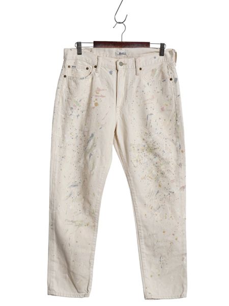 なクーポン配布中! ペンキ 加工 ポロ ラルフローレン ホワイト デニム パンツ レディース L 程 メンズ 実寸 33 ジーンズ ジーパン ストレート ボーイフレンド