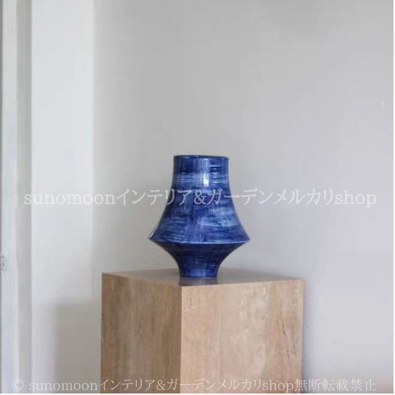 花瓶 ブラシパターン アート フラワーベース ブルー マーブル 北欧風 かわいい おしゃれ 陶器 花器 インテリア フラワーアレンジメント リビング 玄関 寝室 NEXPOTALLINN_EU