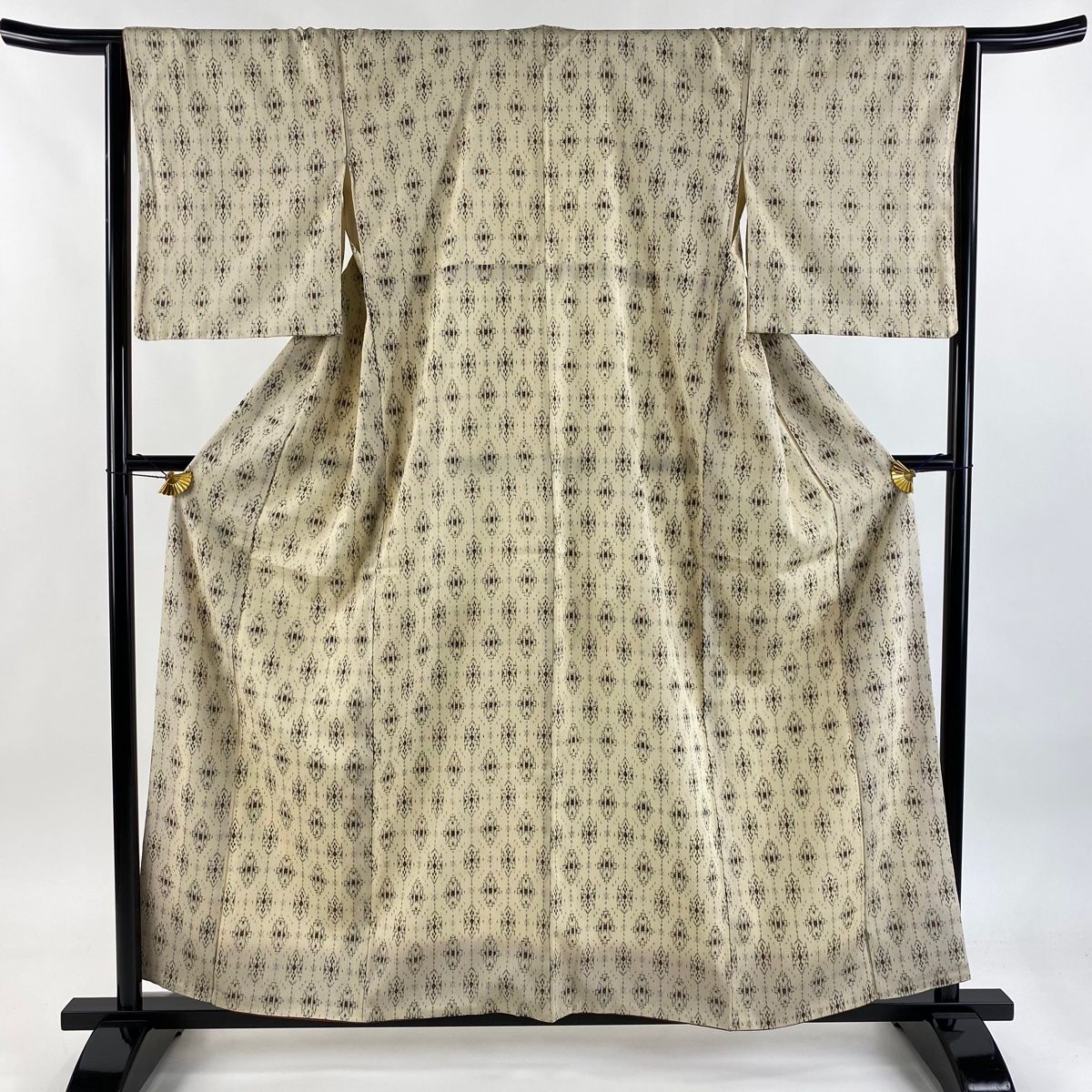 小紋 身丈158.5cm 裄丈64cm M 袷 幾何学 ベージュ 正絹 秀品