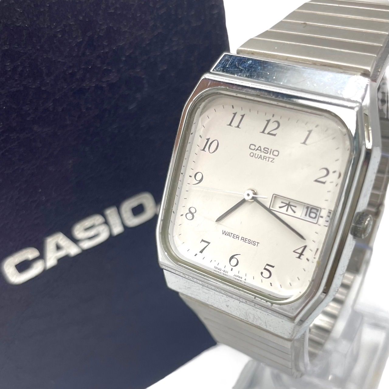 CASIO カシオ 腕時計　クオーツ　クォーツ　メンズ　アナログ　デイデイト　白文字盤　電池交換済