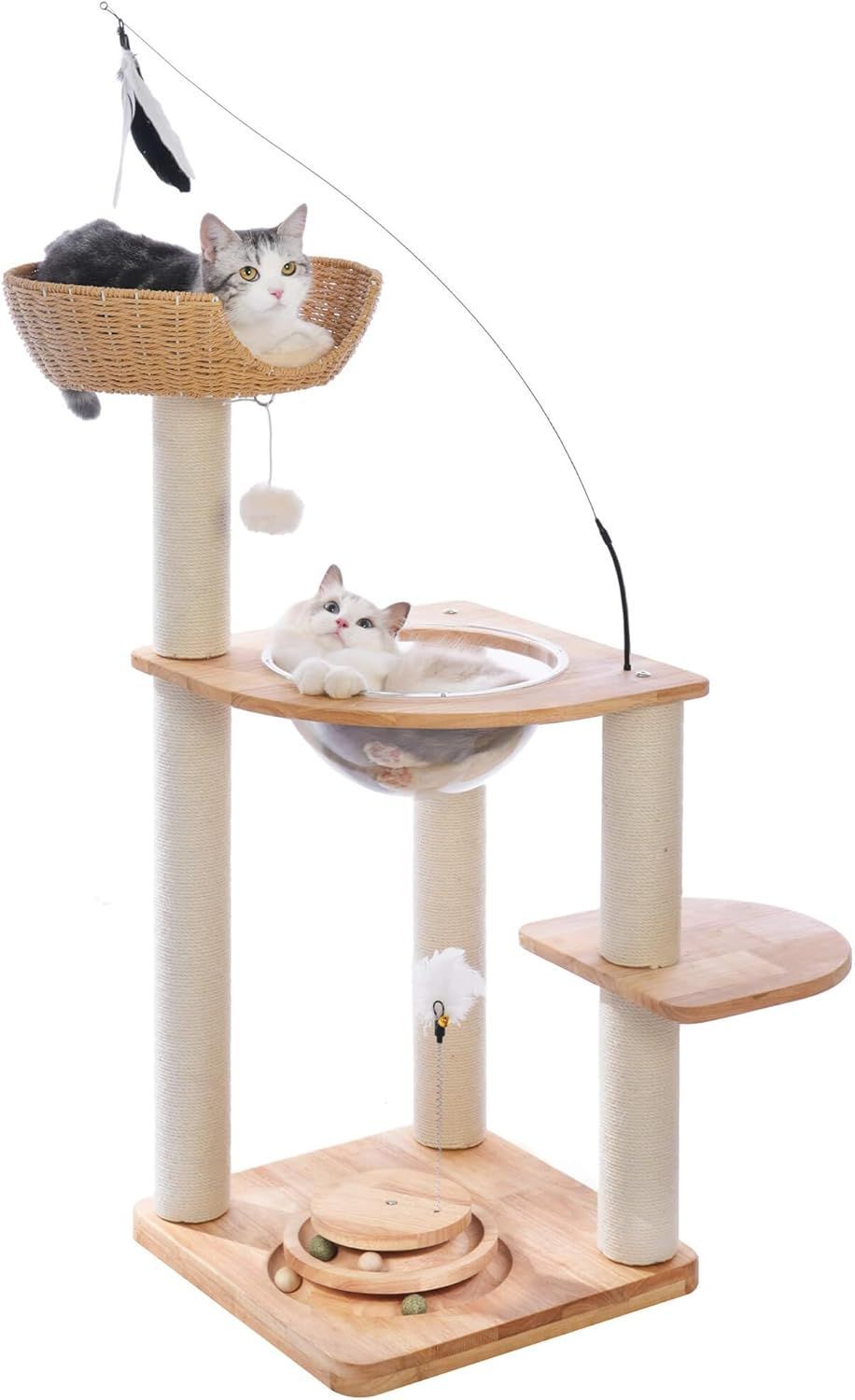 X-Nanbei 【2024新設計 天然木使用】キャットタワー 木製 大型猫用 スリム ミニ おしゃれ 多頭飼い シンプル 低い 可愛い 短足用 猫タワー 据え置き 省スペース ねこ タワー 登りやすい 転倒防止