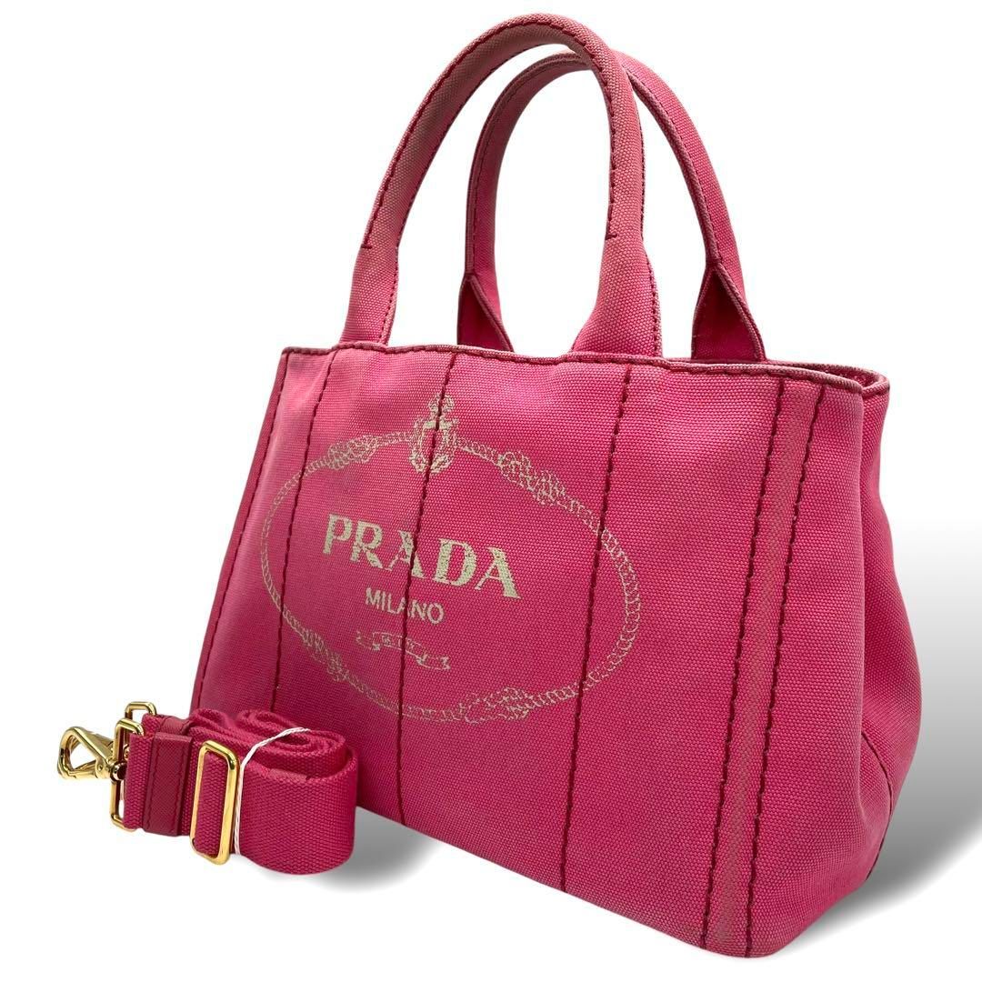 PRADA プラダ カナパS キャンバス ピンク 2way ハンドバッグ S8 三角ロゴ ショルダー - メルカリ