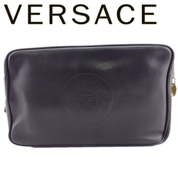【美品】VERSACE　ヴェルサーチ　メデューサ　セカンドバッグ　金具　ロゴ　黒 良品✨ヴェルサーチ セカンドバッグ メデューサ 金具 ダブル