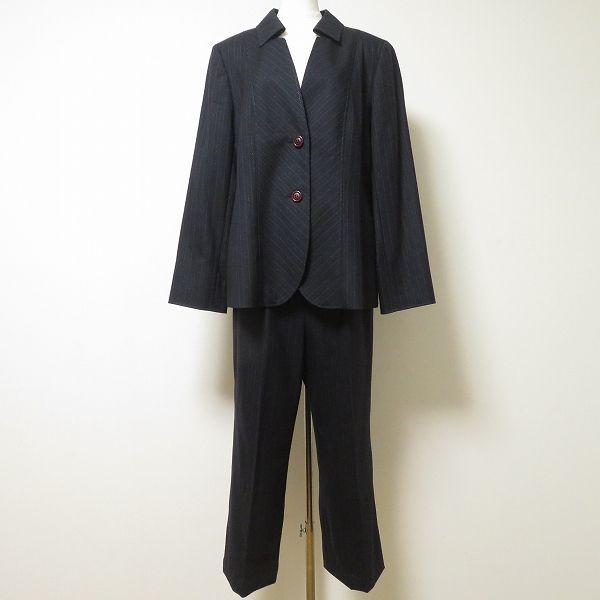 anc レリアン Leilian パンツスーツ セットアップ 13 濃紺 青 ストライプ ラメ 大きいサイズ レディース 965607