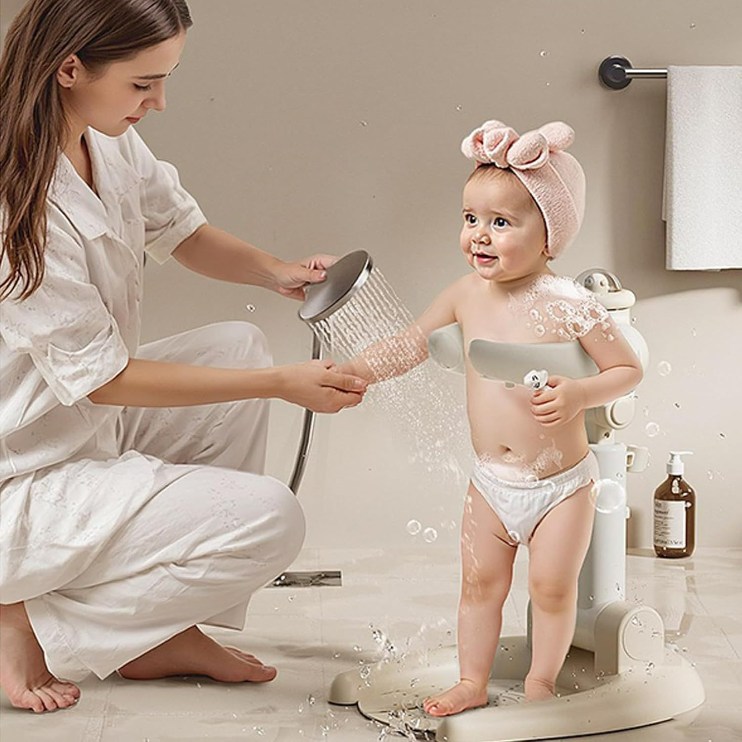 多機能 幼児用 シャワースタンド 折りたたみ式 ベビーバス 補助ラック 高さ調整可能 すべり止め 安定構造 軽量 分離型設計 ガード付き 赤ちゃん 入浴サポート