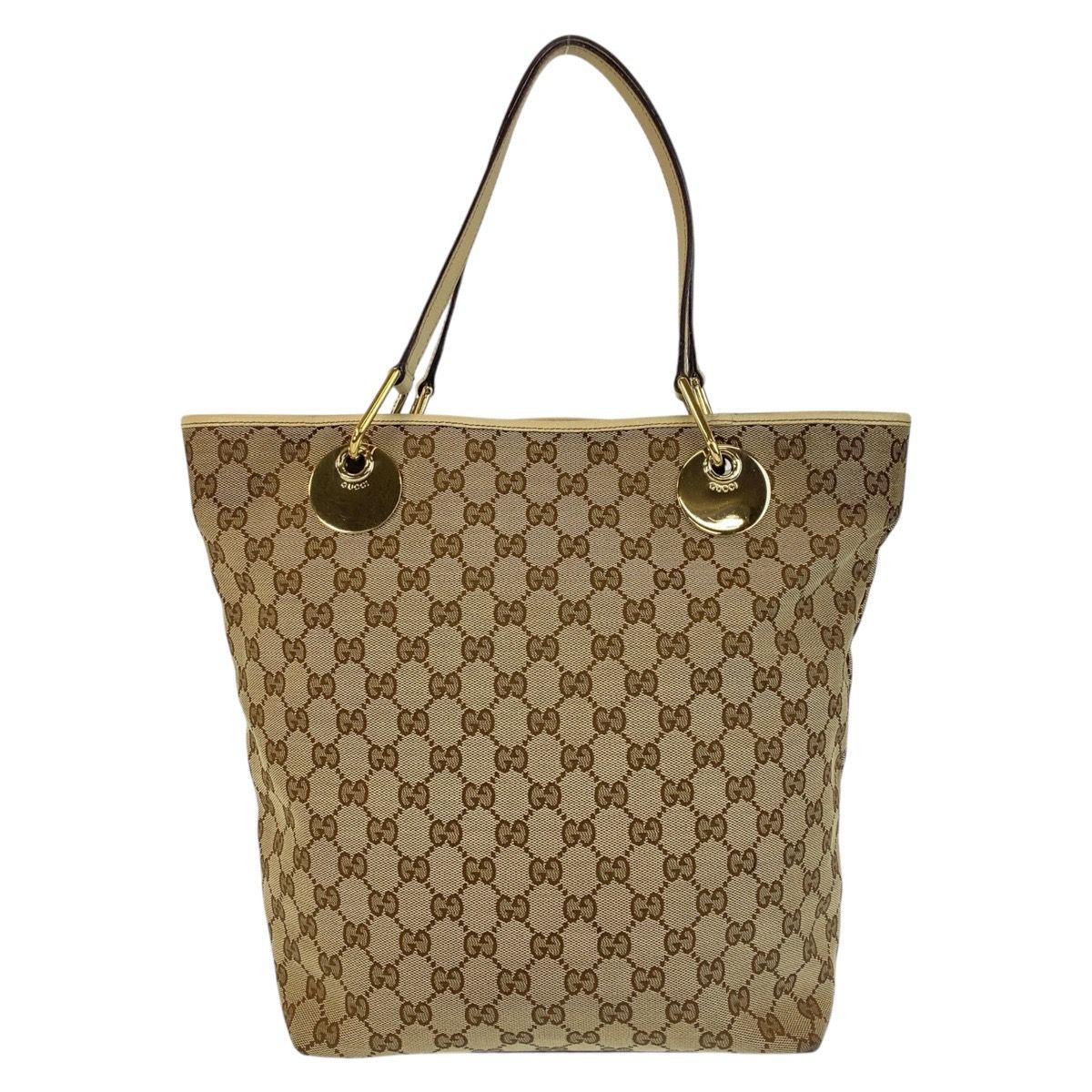 美品 GUCCI グッチ ベージュ ホワイト ゴールド金具 GGキャンバス 