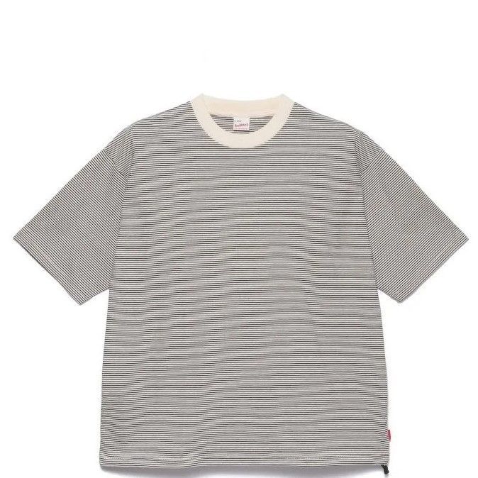 Healthknit / ナローボーダー　ワイドクルーネック半袖Tシャツ  NAT / BLK