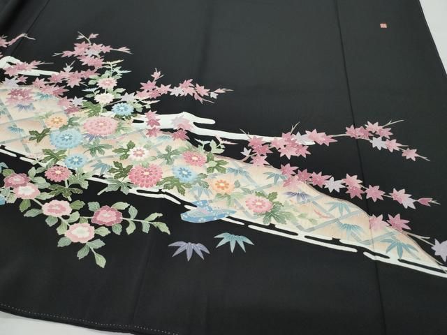 逸品♡2点セット♡手描き本加賀友禅作家もの正絹黒留袖・西陣服部織物礼装用正絹袋帯 平和屋着物○本加賀友禅作家 染元千紅代表 寺西一紘 黒留袖 花鳥