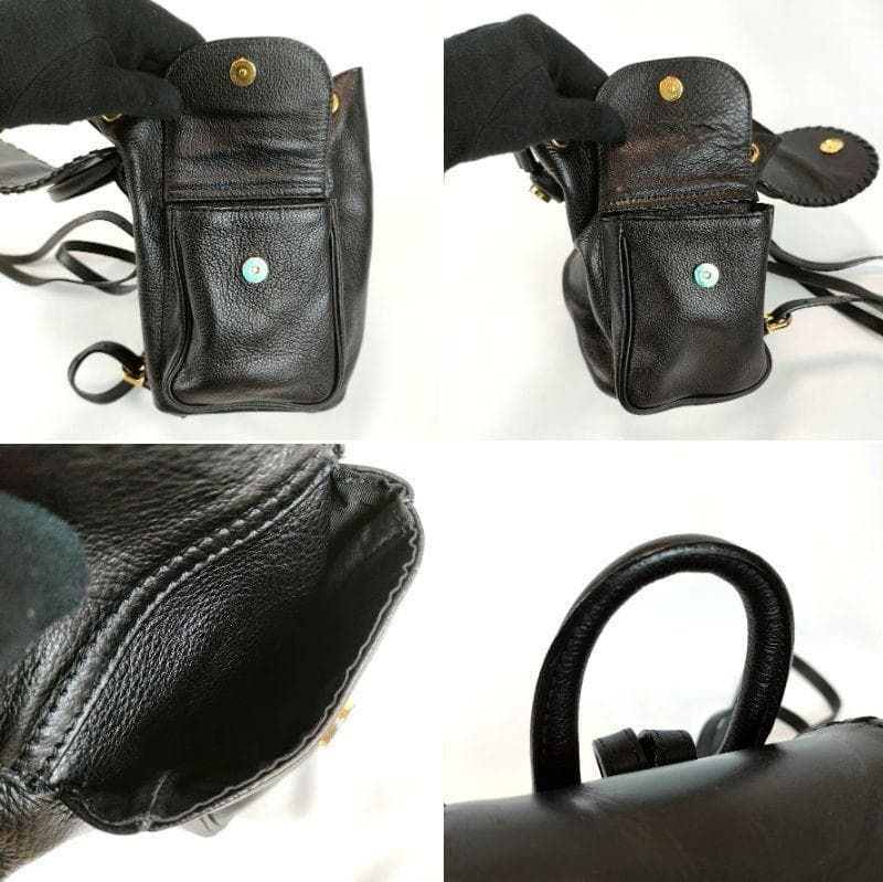 COURREGES クレージュ 本革 リュック シボ革 フラップ サイドポケット