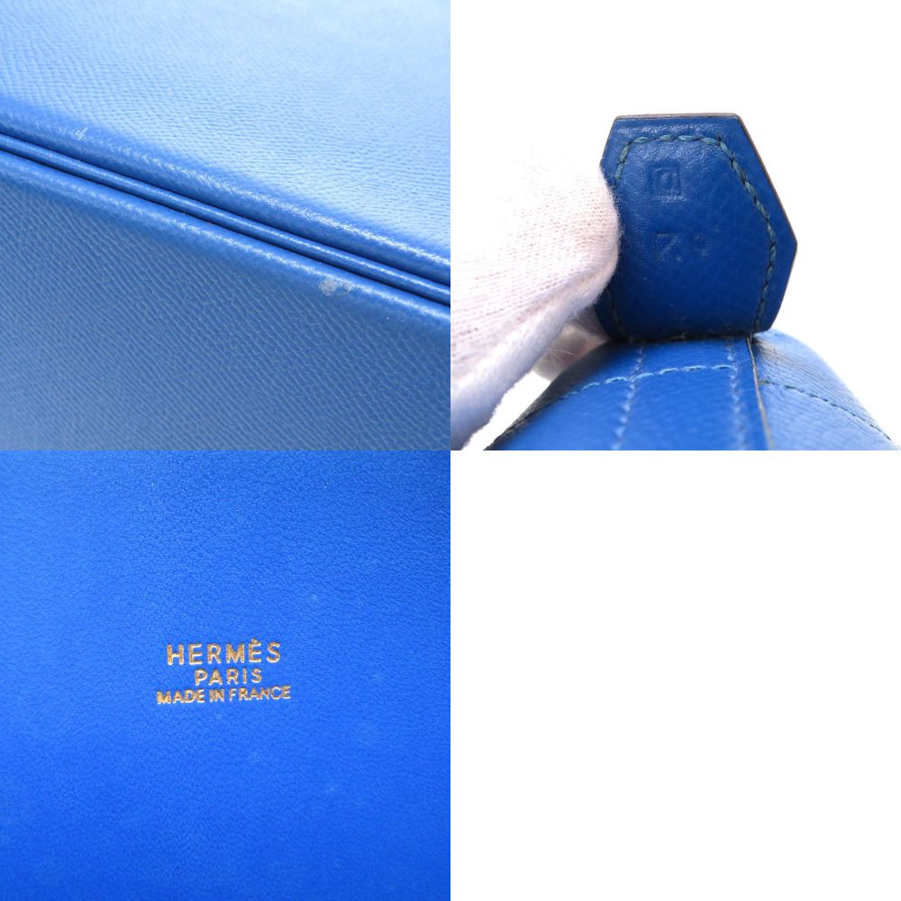 美品 エルメス ボリード35 クシュベル ブルーフランス ゴールド金具 □D刻印 ハンドバッグ バッグ 青 0043  HERMESファスナー内側