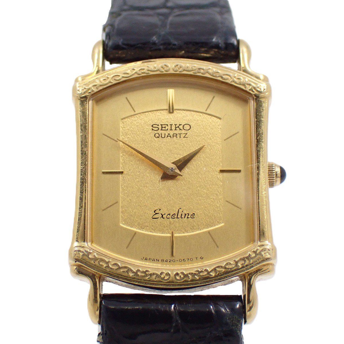 SEIKO セイコー エクセリーヌ 14K|SS クォーツ レディース 腕時計 ゴールド文字盤 純正革ベルト 8420-6140 いおき質店