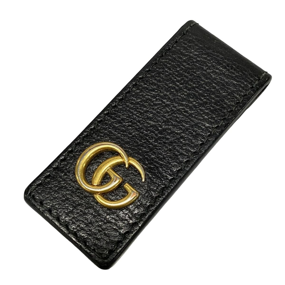 GUCCI マネークリップ マーモント レザー 黒 ゴールドロゴ GUCCI(グッチ) マネークリップ GGマーモント 黒×ゴールド レザー