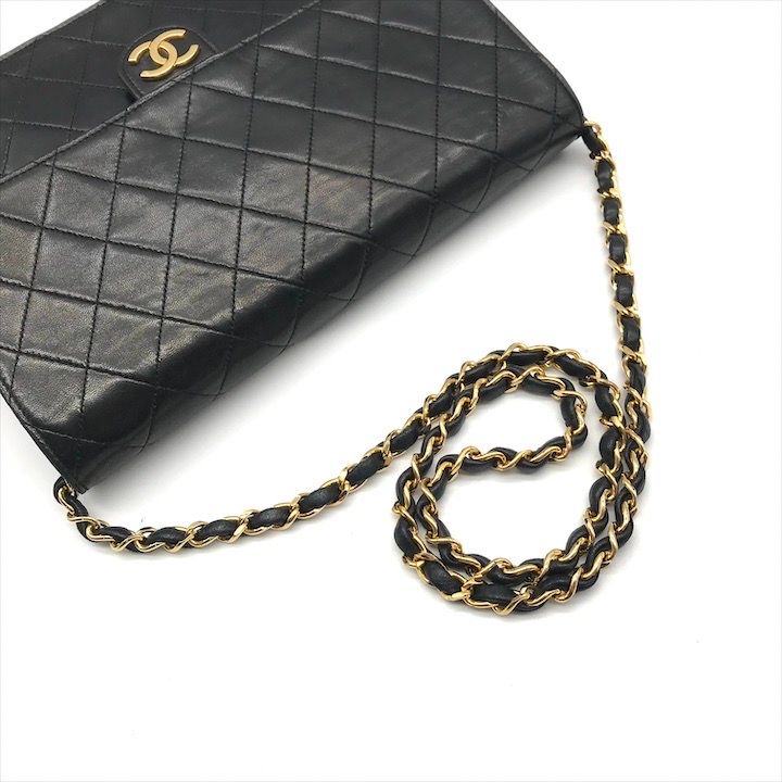 良品 CHANEL シャネル ココマーク マトラッセ ラムスキン レザー プッシュロック チェーン ショルダー バッグ 鞄 かばん ブラック k5523 良品 CHANEL シャネル ココマーク マトラッセ ラムスキン レザー