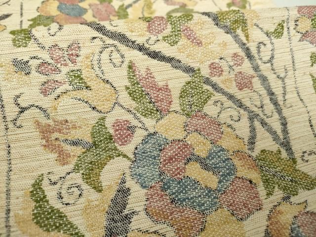 平和屋着物○1854年創業 帯屋捨松 八寸名古屋帯 紬地 更紗花間道 正絹