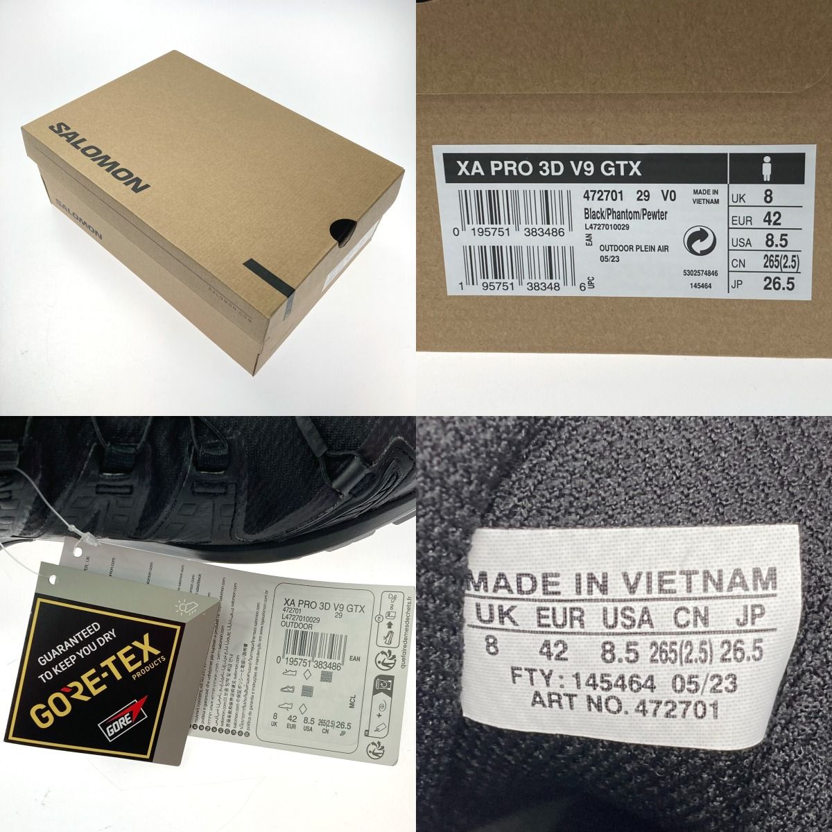 SALOMON サロモン XA PRO 3D V9 GTX スニーカー FTY：145464 ブラック 