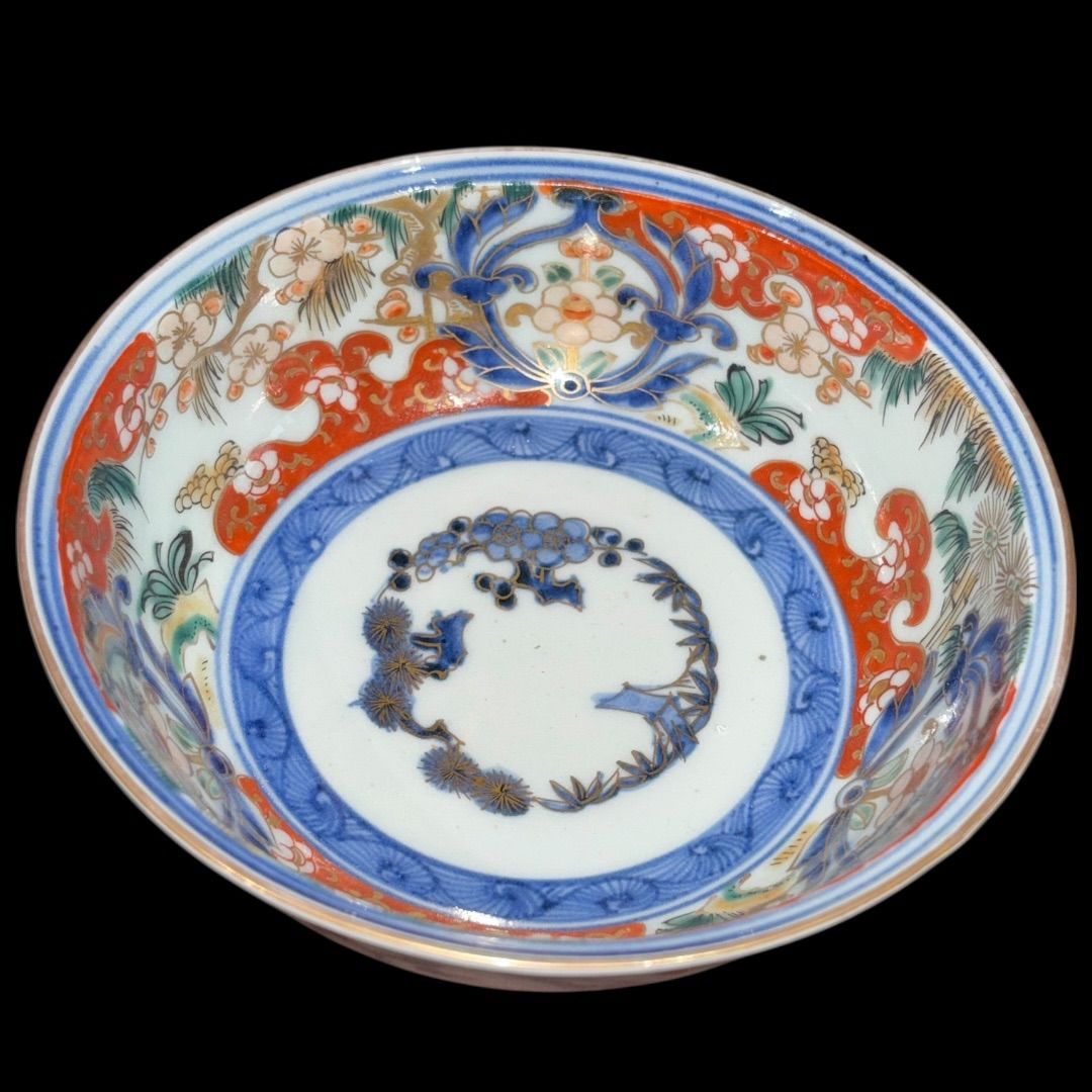 某有名骨董市買入 共箱 大正時代 富貴長春 色絵金彩 古伊万里 色絵
