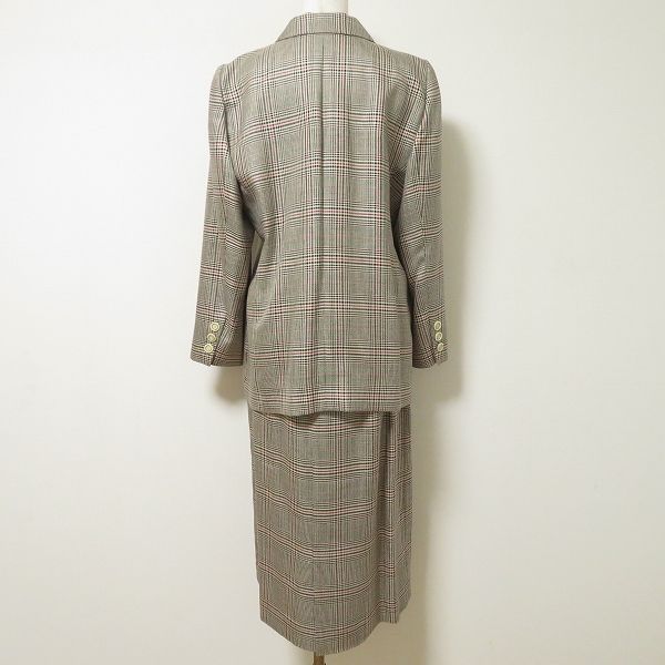 anc レリアン Leilian スカートスーツ セットアップ グレー ベージュ 赤 シルク混 グレンチェック レディース 965603