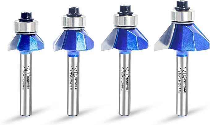 CSOOM Pro 4本入 45面取りビット 角面ルータービット 軸部6mm 超硬トリマ ルータービット ルーター ベアリング 電動トリマービット 木工用