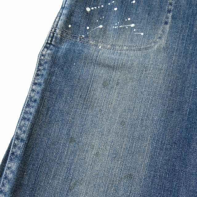 STUSSYデニムベイカーパンツ ペイント加工 バックルバック 刺繍ロゴ