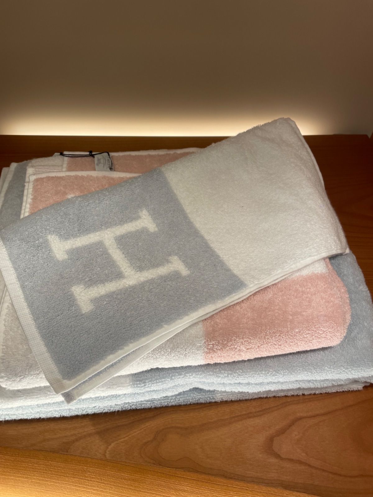 HERMES ハンドタオル エルメス 青 BOX付 アヴァロン ミニタオル ハンカチ