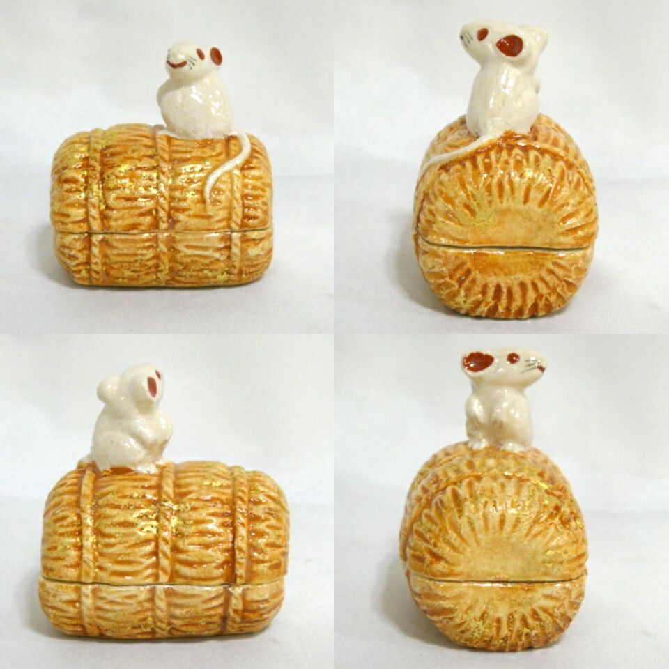 十月の特売品 京都 桂窯 伊東桂楽 俵のねずみ 香合