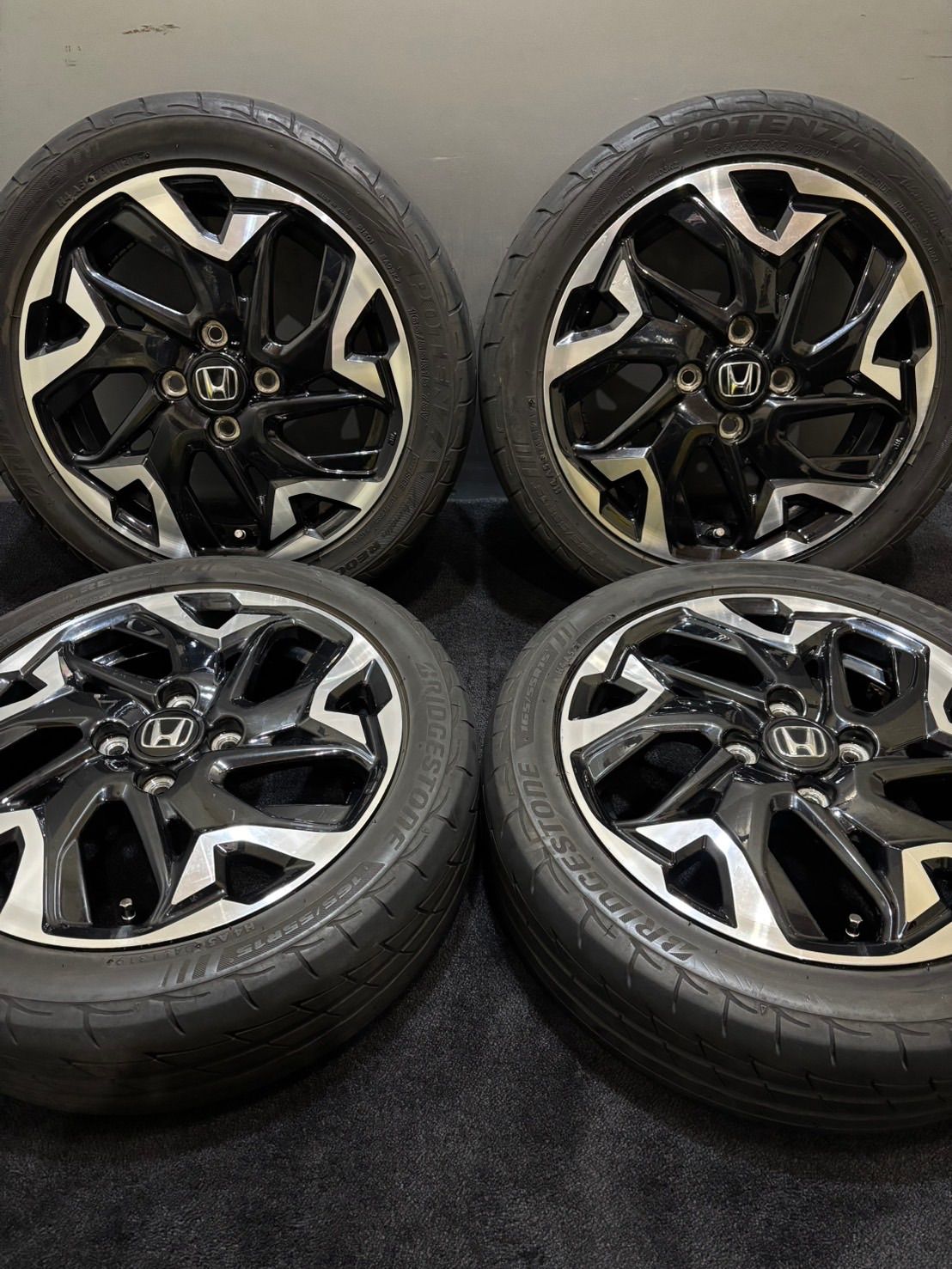 165|55R15 BRIDGESTONE|POTENZA 19年製 ホンダ N-BOX カスタム 純正 15インチ 4.5J 45 100 4H 夏タイヤ 4本 N-WGN N-ONE 南1-K410