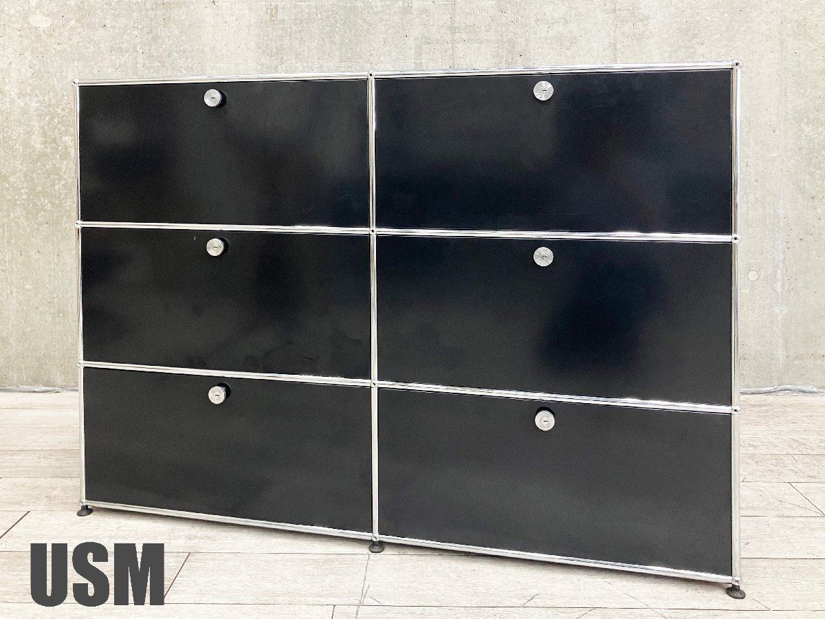 展示品■USM■ハラーシステム■サイドボード■キャビネット■3段2列■黒■55円 USMハラー□2連3段キャビネット□グラファイトブラック□サイド