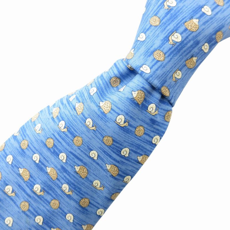 美品 エルメス HERMES ネクタイ ブルー系 アニマル柄 送料185円 ✨美品✨