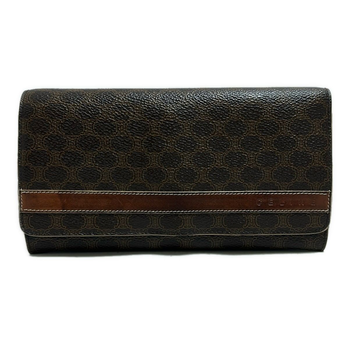 美品 セリーヌ CELINE 長財布 マカダム柄 箱付ダークブラウン系 CELINE(セリーヌ) 長財布 マカダム柄 ダークブラウン×ブラウ