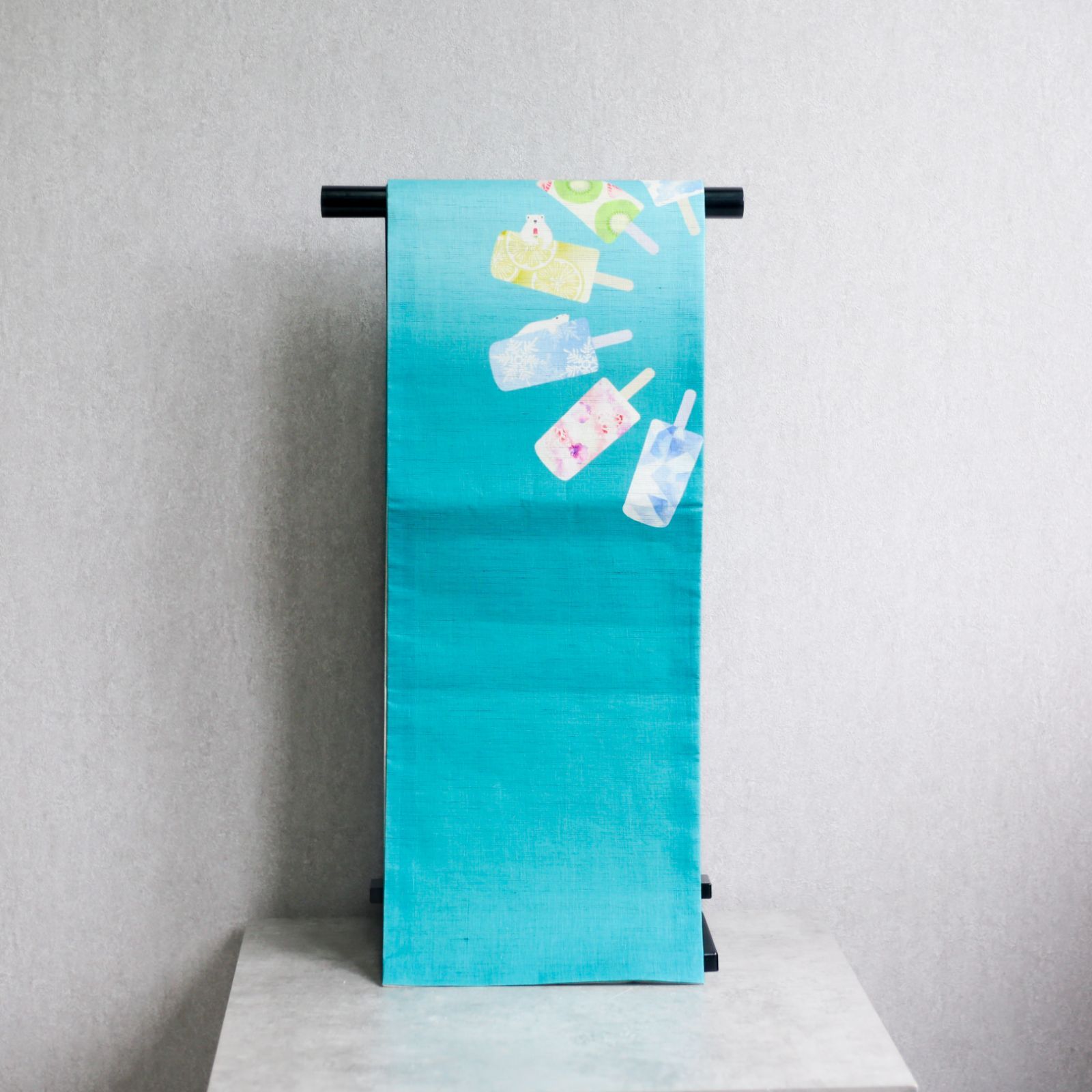 京袋帯 麻 召しませ華 召しませ花 夏用 白くまキャンディ ターコイズ お仕立て上がり 着物 帯 カジュアル 一重太鼓 OB-76