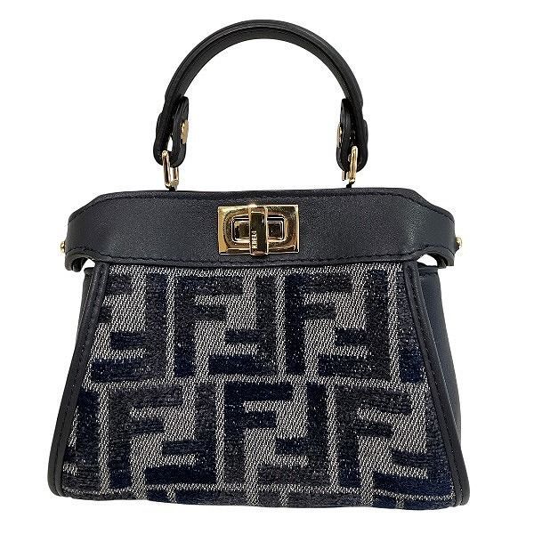 フェンディ Fendi ズッカ ナノ ピーカブ 7AS294ASU0 ネイビー ツイード×レザー バッグ ハンドバッグ ショルダーバッグ レディース