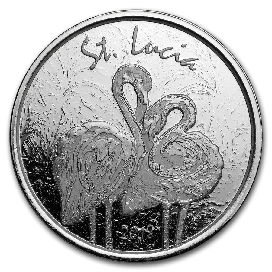 2018年　セントルシア　ピンクフラミンゴ　純銀　1オンス銀貨 保証書・カプセル付き] 2018年 (新品) セントルシア「ピンク