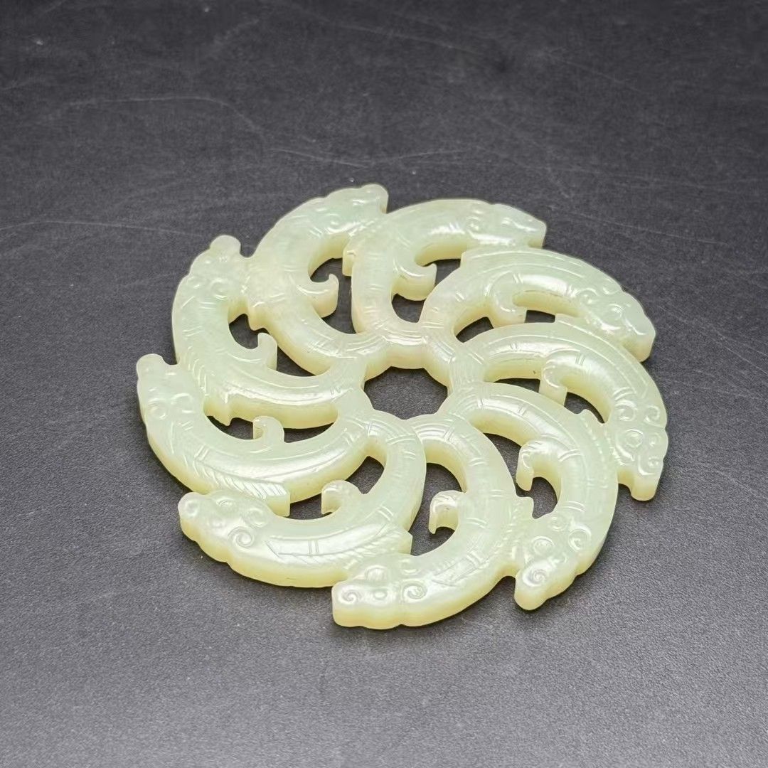 中国古美術.旧蔵品.古和田玉九龍玉珮.純手工細密彫.古時期飾品.賞物.中国古玩