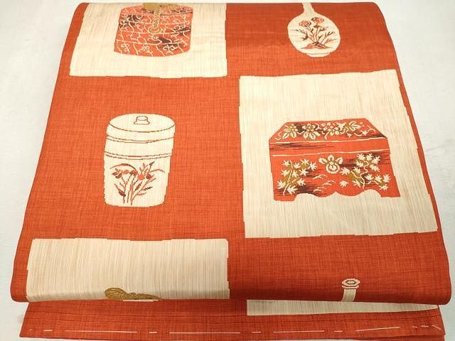 平和屋着物○全通柄袋帯 紬地 型染め 吉祥文 正絹 逸品 CAAU1138yk  