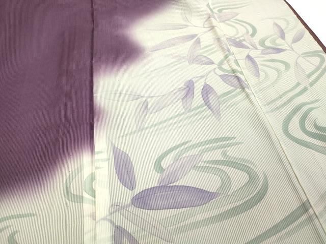 平和屋着物▽訪問着 無双 紗袷 紗×縦絽 流水枝葉文 暈し染め 正絹 逸品