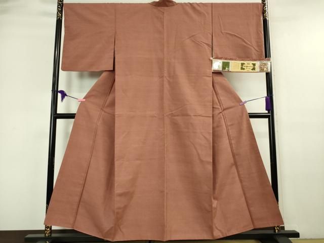 平和屋本店□極上 草木染結城玉紬 色無地 濃退紅色 やまと誂製 証紙