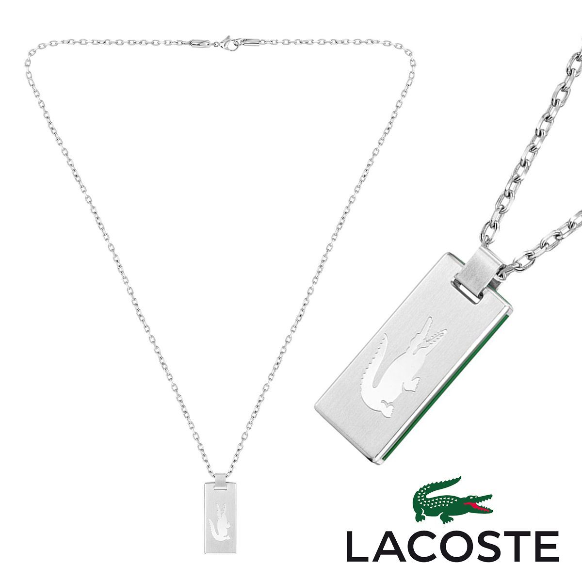 【Lacoste】クロコ クリスタル シルバー ワニ ロゴ ネックレス 銀【Lacoste】クロコ クリスタル ワニ ロゴ チェーン ネックレス