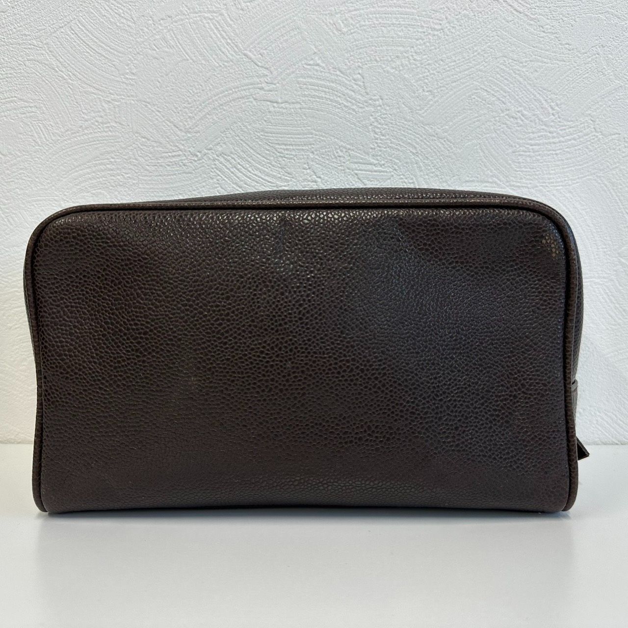 返品OK CHANEL シャネル ココマーク キャビアスキン ポーチ コスメ 化粧 ブラウン B D