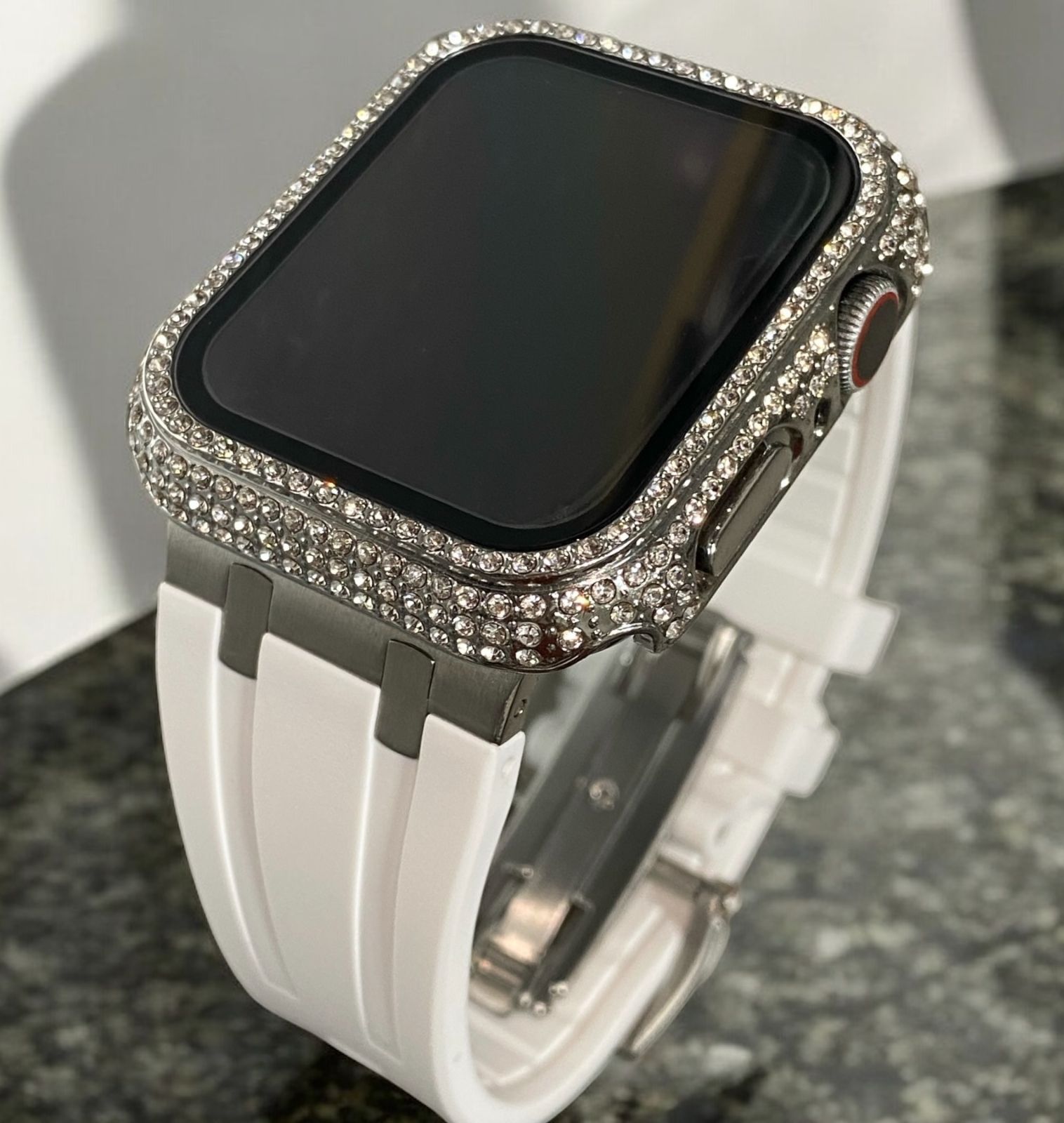 アップルウォッチシームバンド別注ラバーベルトAppleWatch キラキラ画面保護付きカスタムカバーケース 25